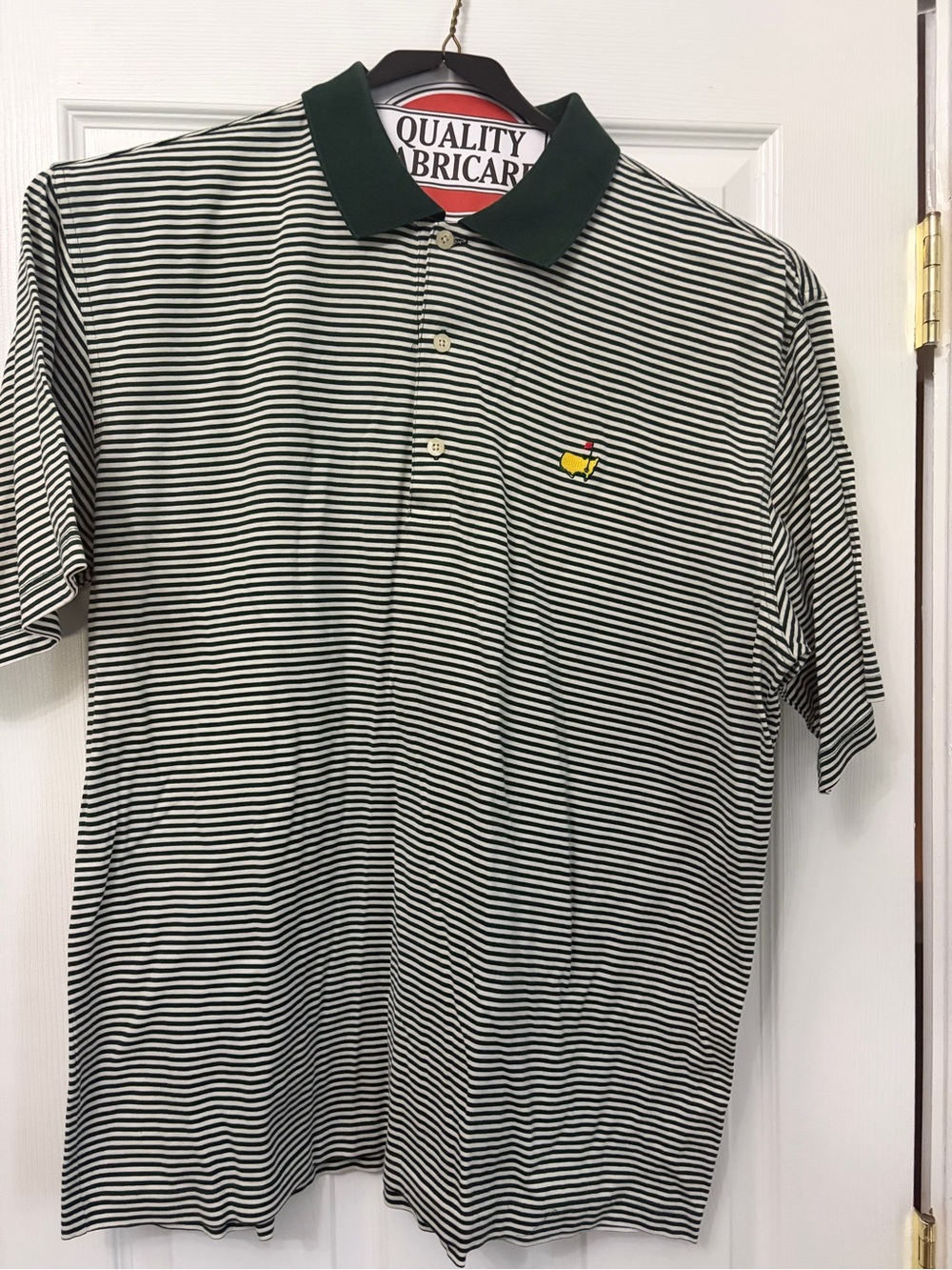 Masters Green & White Striped Polo with Yellow Embroidered Logo
